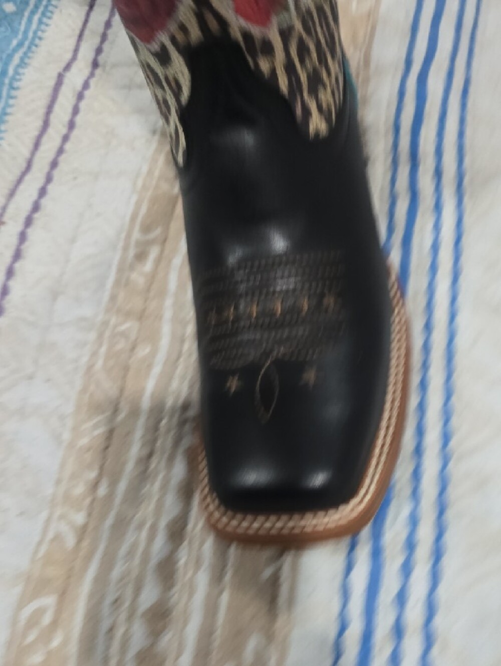 Ariat Black Leather Western Boots with Leopard Print and Red Rose Embroidery - Picture 10 of 12